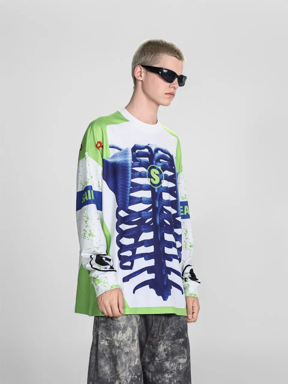 Saint michael tears all-over printed long-sleeved vintage autumn and winter T-shirt Style number: 115 Size: M L XL Wholesale price: 136 Color: Picture color